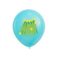 Blauer Latexballon mit hawaiianischem Grasrock und gelbem Blumendruck-Detail - Bastrock / Blau