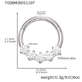 Silver titanium alloy nose ring with 5A zircon inlay and seamless hinged closure - Round Five-Stone Row Style (T008) / Steel