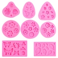 Set de 8 moldes de silicona rosa con flores y hojas para decoración de pasteles DIY - Colección de Ocho Piezas Rosa Mariposa (Rosa)