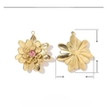 Detail view of 26mm stainless steel daisy pendant with pink rhinestone and dimensions - VG397x3 Gold Flower with Pink Rhinestone