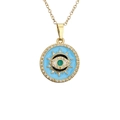 Halskette mit blauem Emaille-Anhänger, grünem Zirkon und goldenem Sonnenstrahlrahmen - Blau