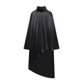 Elegant black long sleeve turtleneck dress with asymmetrical hem and satin contrast details - XS / Black