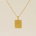 Vintage gold-plated stainless steel necklace with letter V hollow square pendant - Letter V