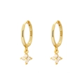 Exquisite 925 sterling silver four-leaf clover earrings in gold with tiny diamonds - Pendant Hoop Earrings / Gold