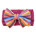 Infant nylon headband with large colorful striped waffle bow in dark red finish - #1 Striped