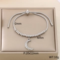 Bracciale a sfere regolabile in acciaio inossidabile argento con ciondolo a luna - Stile Luna d'Acciaio (KB169924-Z)