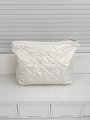 Quilted heart pattern makeup bag in pearl white glossy nylon with silver zipper - White (No Ornament)