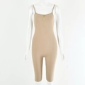 Sleeveless khaki ribbed jumpsuit for women featuring a front zipper and slim fit style - S / Khaki