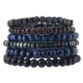 Multi-layer wooden bead bracelet set for men and women featuring black and blue tones - Black Blue