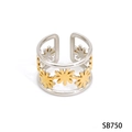 Unique two-tone stainless steel ring with golden daisy floral design on silver band - Hollow Daisy Flower Open Style (SB750) / Gold + Silver