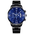 Dettaglio del quadrante blu con numeri romani e tre quadranti cronografici dell'orologio - Cinturino Nero Quadrante Blu Lancette Argento