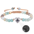 Pink zebra stone braided bracelet with heart projection stone in mint and beige colors - Amazonite Bracelet