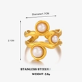 Gold wavy stainless steel ring with three white pearls, 1.7cm inner diameter and 3.8g weight - Gold Pearl Ring
