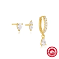S925 sterling silver gold earring set with star and teardrop zircon studs and hoops - Teardrop Collection / Gold