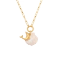 Golden dolphin and pearl white shell pendant necklace with shiny stainless steel chain - Gold Dolphin