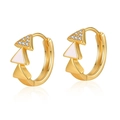 Golden earrings with triple-layered triangle charms featuring white enamel and zircons - White Triple Triangle (KE0716-2)