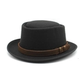 Détail du chapeau en laine noire avec bande décorative tressée marron et coutures - M (56-58cm) / Noir