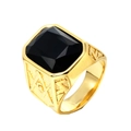 Anello massonico dorato da uomo con grande pietra nera e incisione del segno G - Misura 7 / Oro Zirconia Nera