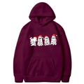 Felpa bordeaux con cappuccio natalizia e stampa di fantasmi con luci colorate per coppie - Borgogna
