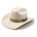 Klassischer beige Wollfilz-Westernhut mit dekorativem ethnischem Vintage-Band - M (56-58cm) / Beige
