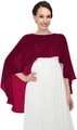 Detail of burgundy chiffon evening shawl with elegant translucent draped fabric design - Burgundy