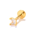 Detail of 925 sterling silver flat back earring with square cubic zirconia and gold finish - Single Gold-Square Single Zircon