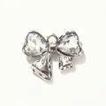 Silver bow pendant charm with heart-shaped crystals and hanging ring for DIY jewelry - White Zirconia Silver Base
