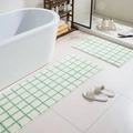 Absorbent green grid plush bathroom rugs in rectangular long and short sizes - 40x60cm / Green Checkered
