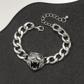 Punk silver Cuban chain bracelet featuring a detailed tiger head pendant for men - Silver Tiger Head Carved Cuban Chain Bracelet