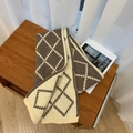 Brown and beige plaid knit scarf featuring a classic geometric diamond pattern - Beige & Coffee Argyle