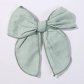 Light green 4.5 inch fabric bow hair clip made of premium linen with overlocked edges - Light Green (2832-33)