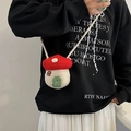 Mini bolso bandolera de ganchillo hecho a mano con forma de hongo rojo y blanco - Rojo