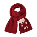 Winter red knitted scarf with cute beige teddy bear doll decor for festive season - Beige Bear Decor Knit / Red