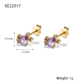Orecchini a lobo in argento S925 con zircone viola a goccia e finitura dorata - Stile 3 Oro