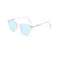 Modern metal round frame sunglasses with transparent blue lenses and silver temples - Clear Frame Blue Lens