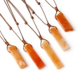 Set of five orange agate irregular rectangle pendant necklaces with brown braided cords - Red Aventurine