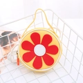 Gelbe runde Umhängetasche für Mädchen mit rot-weißem Sonnenblumenmuster - Gelb mit roter Blume