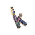 Golden letter K pendant with multi-colored zircons for jewelry making DIY - Letter: K