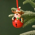 Festive reindeer and red bell Christmas ornament hanging on a snowy green pine tree branch - Cane Reindeer-Red Bell-Half Body
