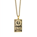 Golden stainless steel necklace featuring a rectangular The Moon tarot card pendant - Moon / Gold
