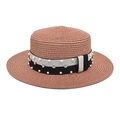 Elegant dusty pink straw boater hat with glitter ribbon and faux pearl detailing - Dusty Pink