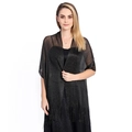 Sparkling black evening shawl for women featuring metallic thread and fringe tassels - Black + Gold Wire