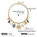 Gold stainless steel necklace with sun and shell charms in vintage bohemian style - Multi-Pendant Vintage Necklace (JDN0303033) / Gold