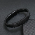 Bracciale multistrato in pelle nera intrecciata da uomo con chiusura magnetica in acciaio inox - Nero/Fibbia Nera