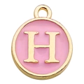 Pink enamel letter H pendant with gold plated frame for DIY bracelet and jewelry making - Letter H / 1 Piece (12x14mm) / Pink