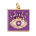 Goldener quadratischer Evil Eye Anhänger mit lila Emaille und violetten Kristallen - Quadratischer Böser Blick Stil (M917035-Lavender) / Lavendel