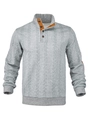 Close-up of grey textured jacquard fabric and three-button placket on men's polo shirt - Light Gray
