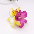 Tropical bohemian orchid hair clip with tri-color silk petals and pearl stamen detail - Yellow + Purple