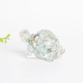 Cute light blue resin turtle figurine with natural crystal stone inlay for decor - Amazonite + Gold Foil