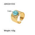Details des 18K vergoldeten Rippenrings mit 1,4 cm großem Türkis-Stein-Inlay - Türkis Eingelegter Breiter Stil (JDR201935)